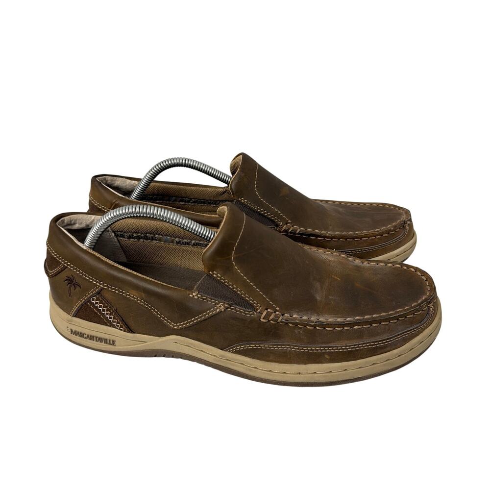 Margaritaville Shoes Men's Size 11 M Leather Loafers Brown Starboard Boat